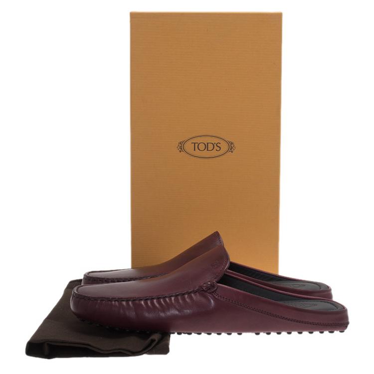 Pre Owned Tod's Burgundy Leather Moccasin Sabot Size 42.5