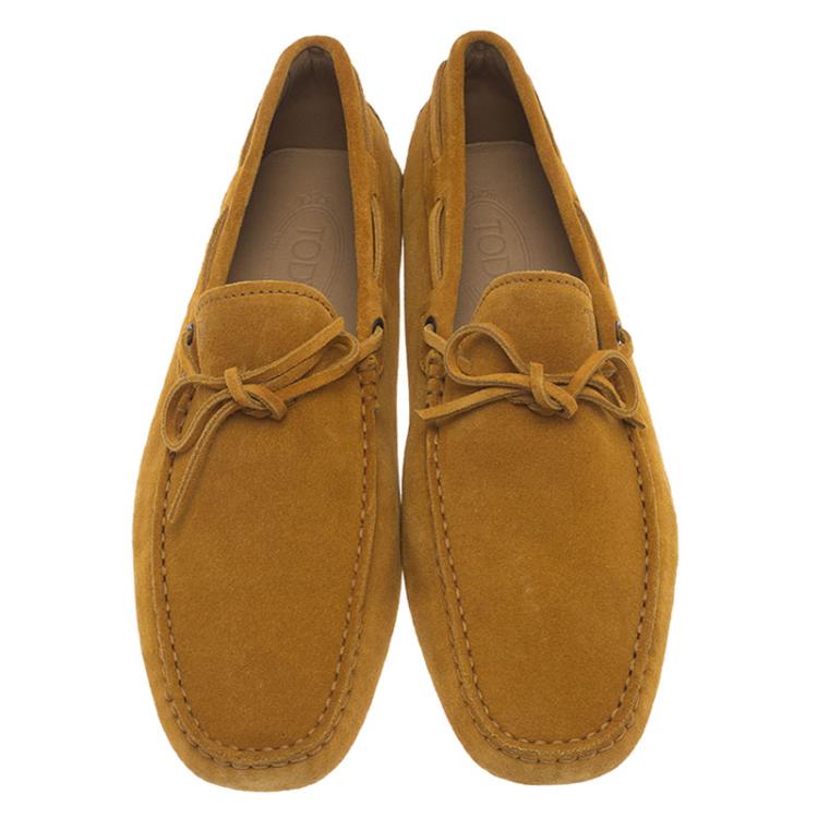 مملوكة مسبقًا Tod's Mustard Yellow Suede Bow Loafers Size 42.5
