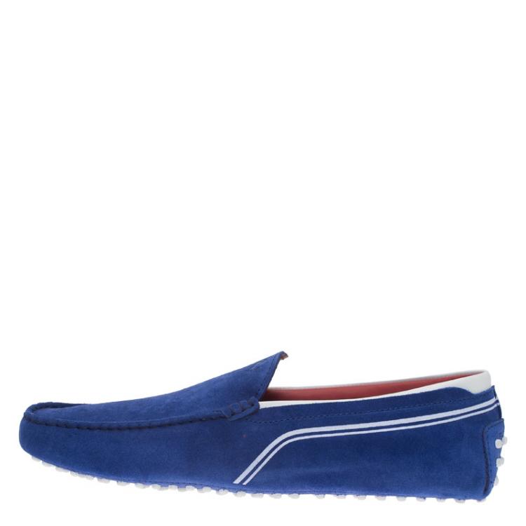 Pre Owned Tod's for Ferrari Blue Suede and White Leather Loafers Size 43
