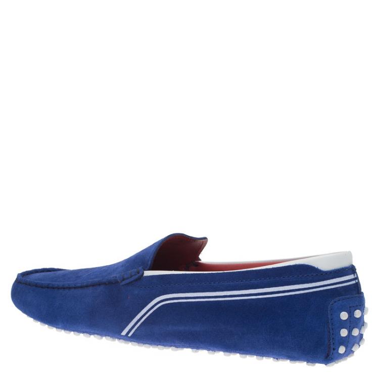 Pre Owned Tod's for Ferrari Blue Suede and White Leather Loafers Size 43