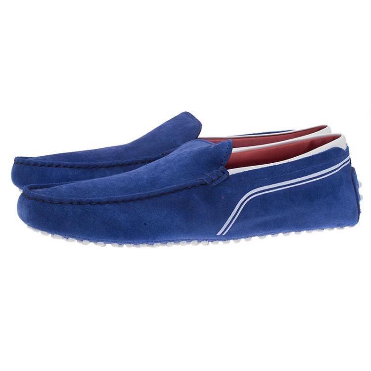 Pre Owned Tod's for Ferrari Blue Suede and White Leather Loafers Size 43