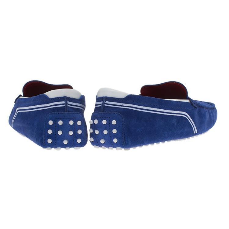 Pre Owned Tod's for Ferrari Blue Suede and White Leather Loafers Size 43