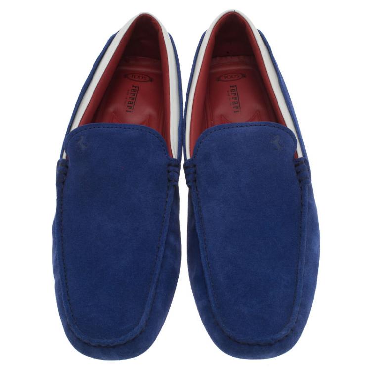 Pre Owned Tod's for Ferrari Blue Suede and White Leather Loafers Size 43