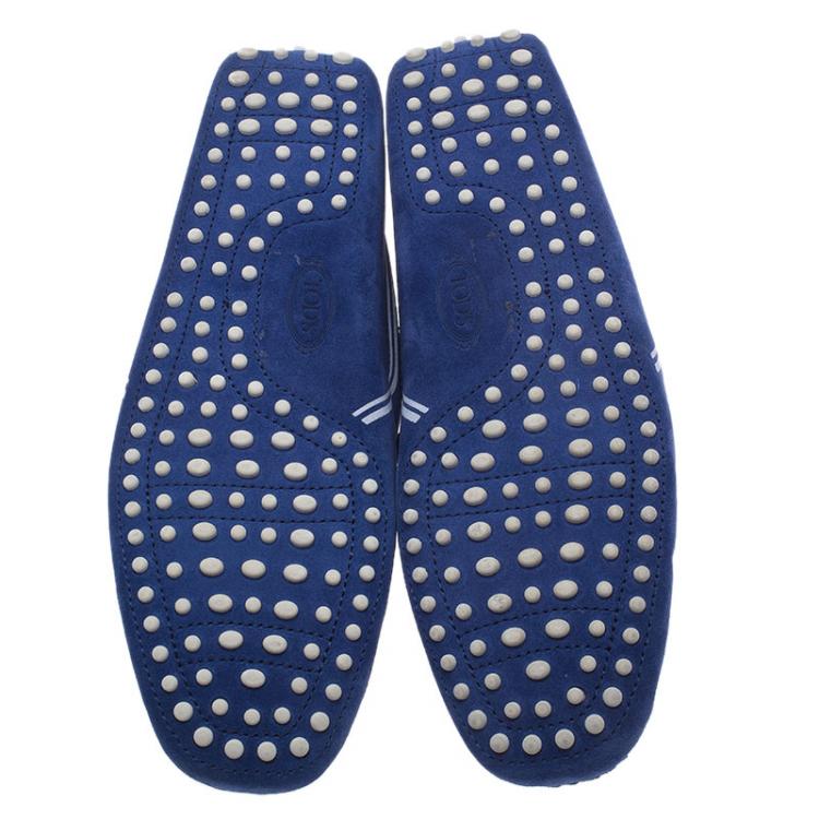 Pre Owned Tod's for Ferrari Blue Suede and White Leather Loafers Size 43