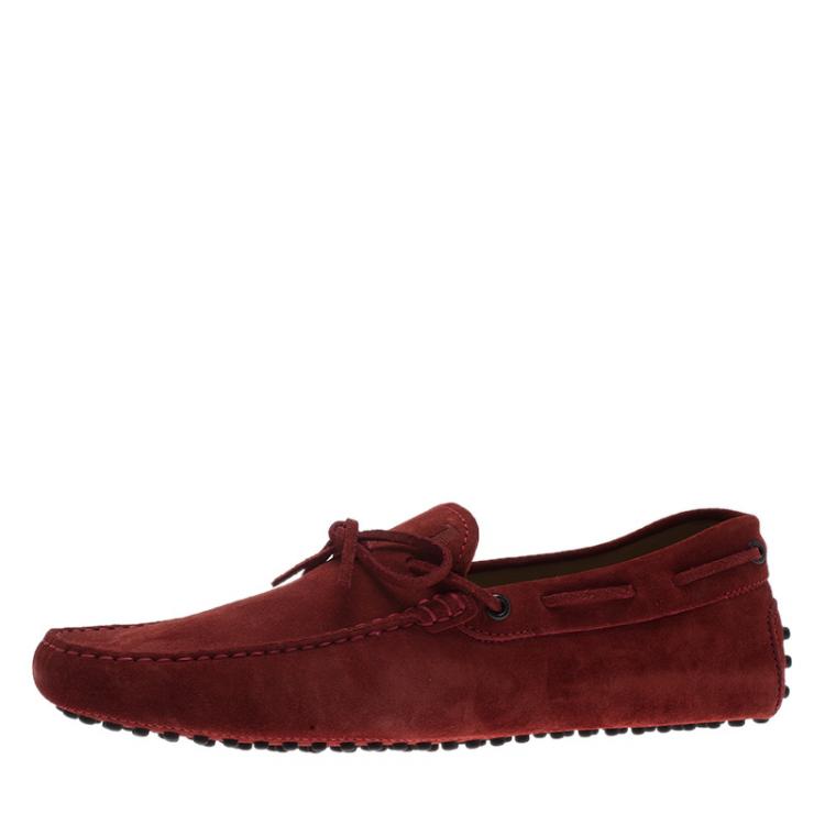 Pre Owned Tod's Red Suede Bow Loafers Size 43