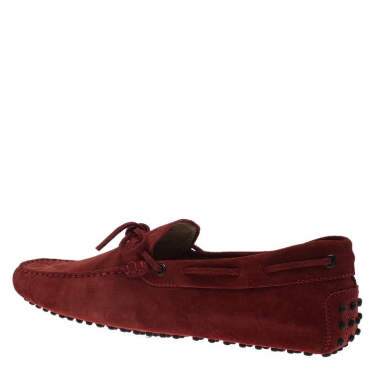 Pre Owned Tod's Red Suede Bow Loafers Size 43