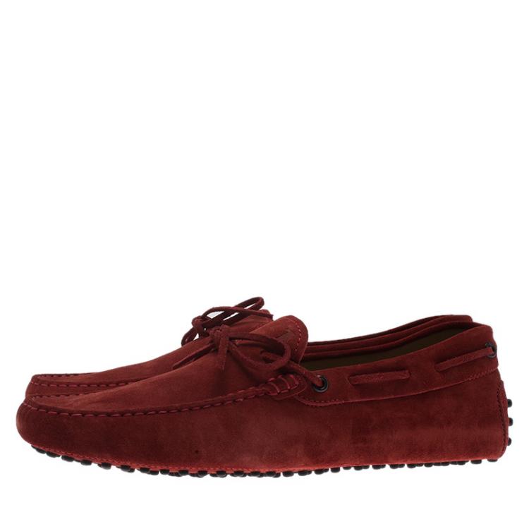 Pre Owned Tod's Red Suede Bow Loafers Size 43