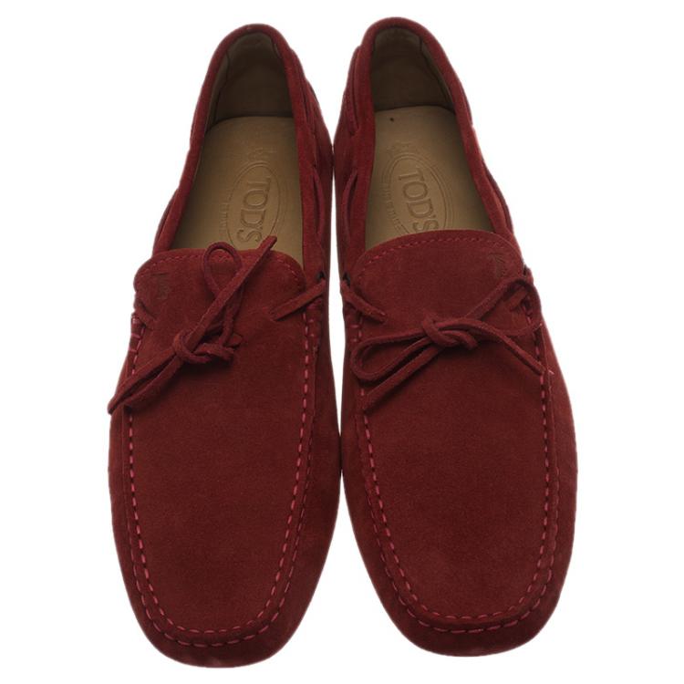 Pre Owned Tod's Red Suede Bow Loafers Size 43