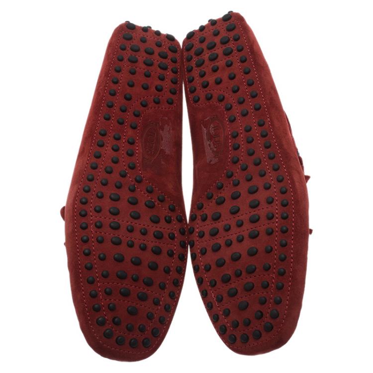Pre Owned Tod's Red Suede Bow Loafers Size 43