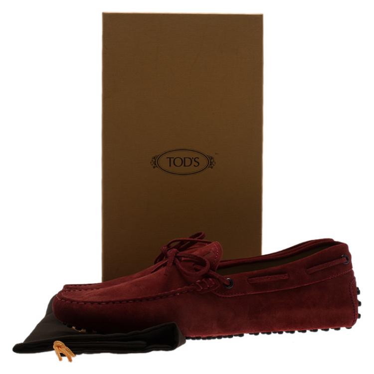 Pre Owned Tod's Red Suede Bow Loafers Size 43