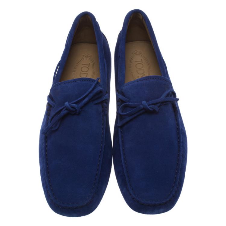 Pre Owned Tod's Blue Suede Bow Loafers Size 43