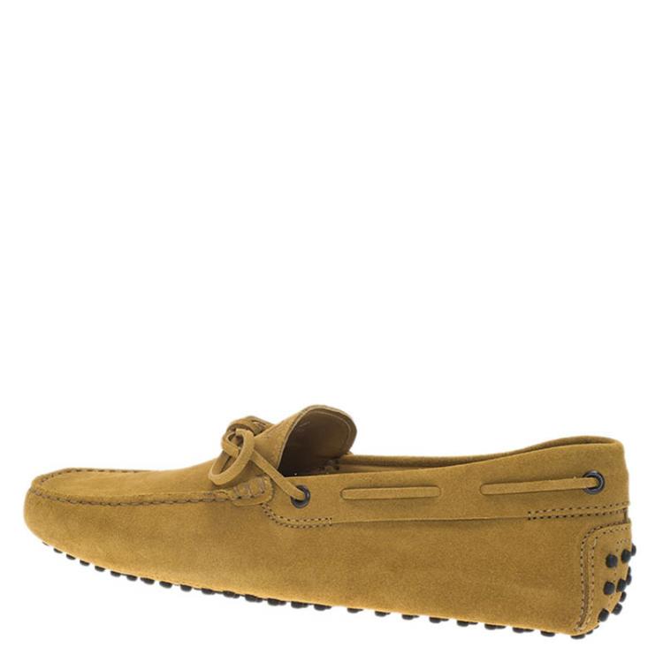 Pre Owned Tod's Mustard Yellow Suede Bow Loafers Size 42