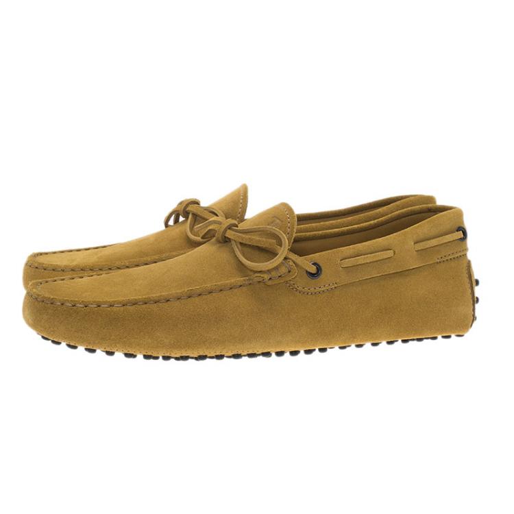 Pre Owned Tod's Mustard Yellow Suede Bow Loafers Size 42