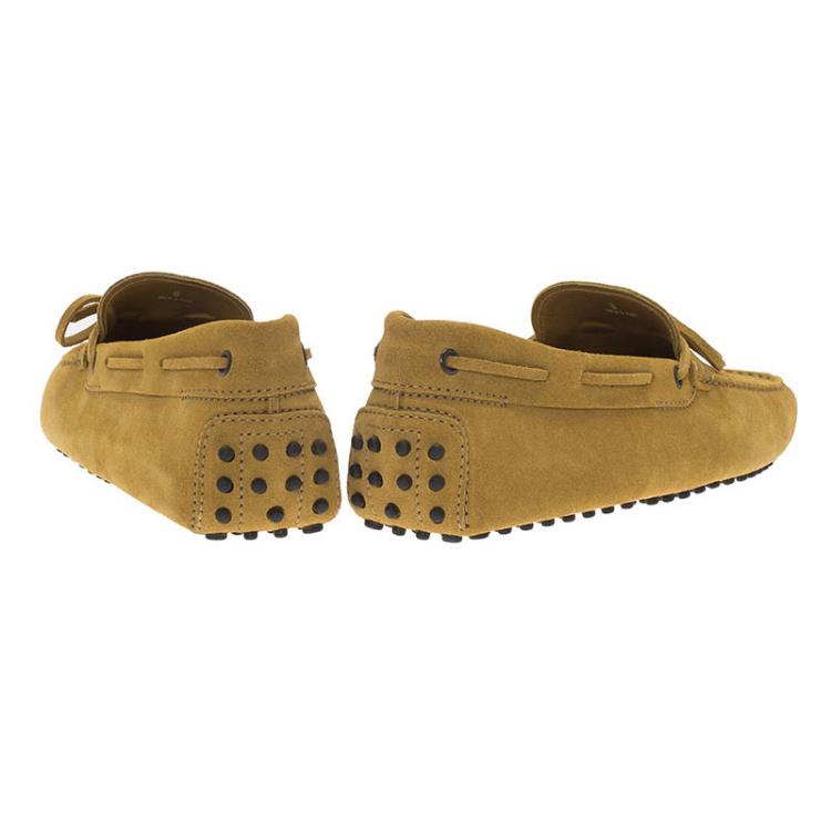 Pre Owned Tod's Mustard Yellow Suede Bow Loafers Size 42