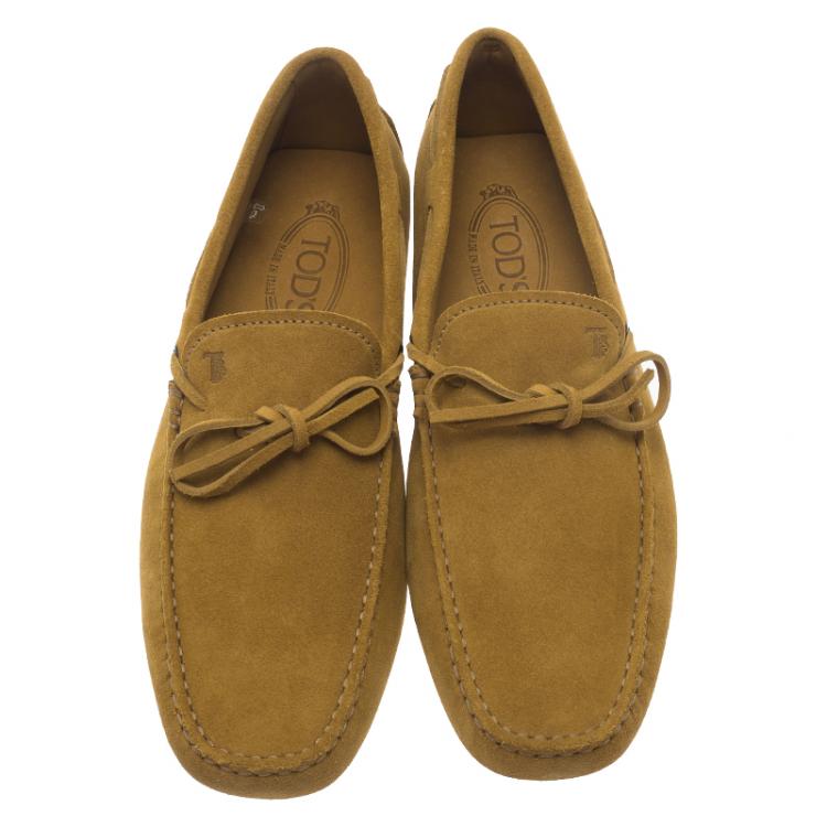 Pre Owned Tod's Mustard Yellow Suede Bow Loafers Size 42
