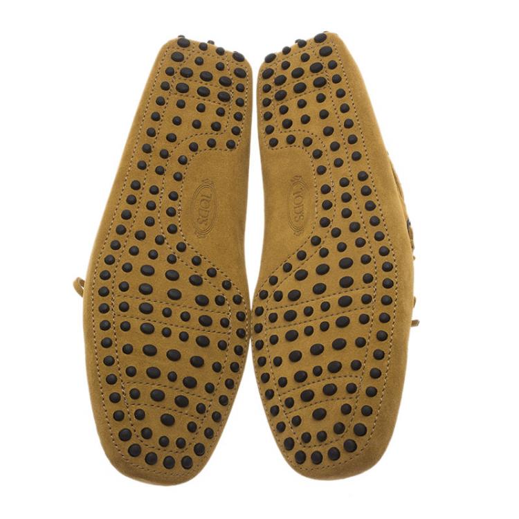 Pre Owned Tod's Mustard Yellow Suede Bow Loafers Size 42