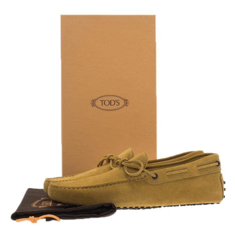 Pre Owned Tod's Mustard Yellow Suede Bow Loafers Size 42