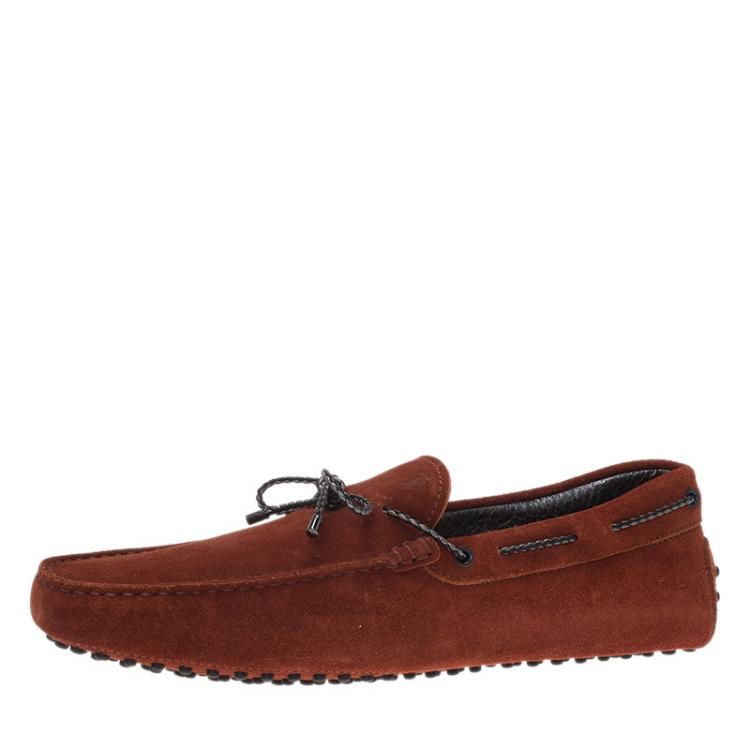 Pre Owned Tod's Brown Suede Braided Bow Loafers Size 44.5