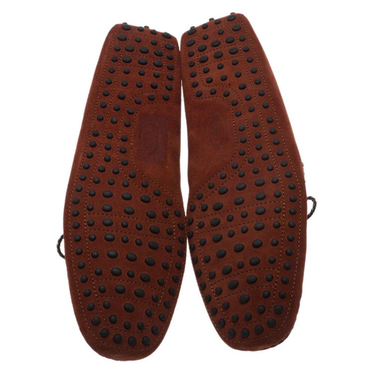 Pre Owned Tod's Brown Suede Braided Bow Loafers Size 44.5