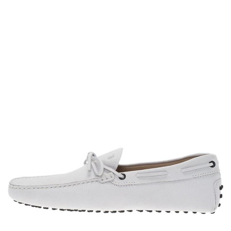 Pre Owned Tod's White Leather Bow Loafers Size 43.5