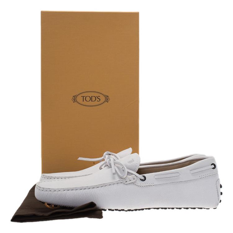 Pre Owned Tod's White Leather Bow Loafers Size 43.5