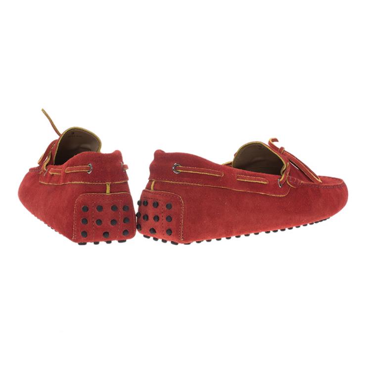 Pre Owned Tod's Red Suede Bow Loafers Size 43