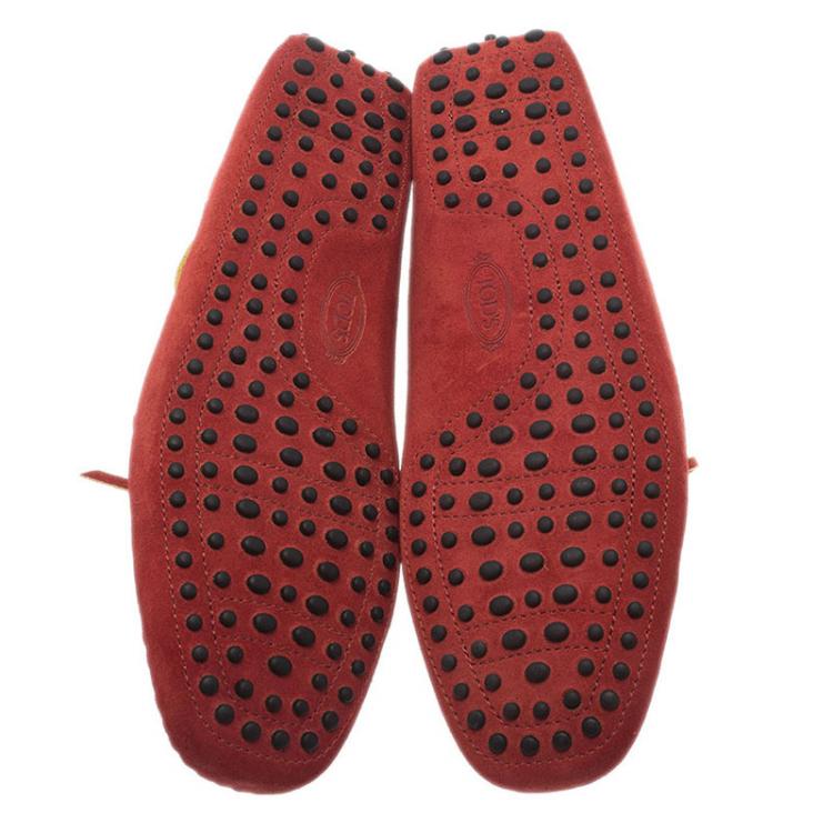 Pre Owned Tod's Red Suede Bow Loafers Size 43