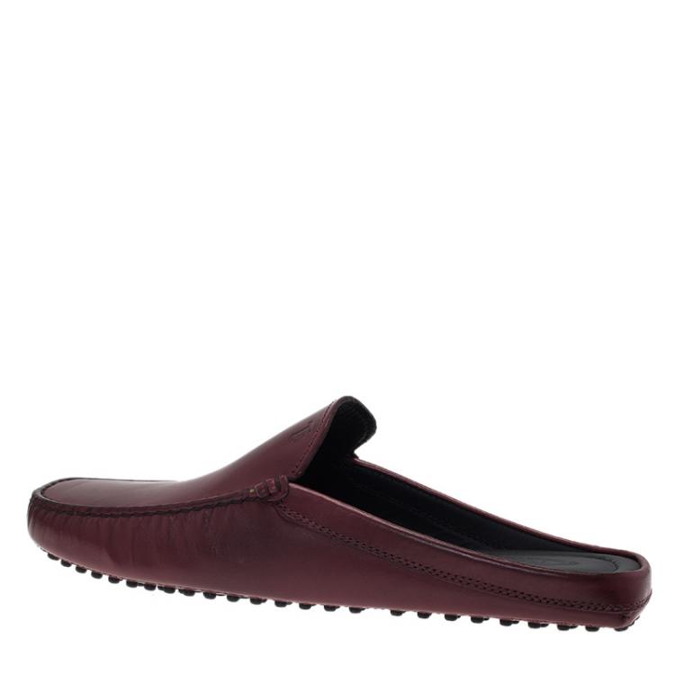 Pre Owned Tod's Burgundy Leather Moccasin Sabot Size 41