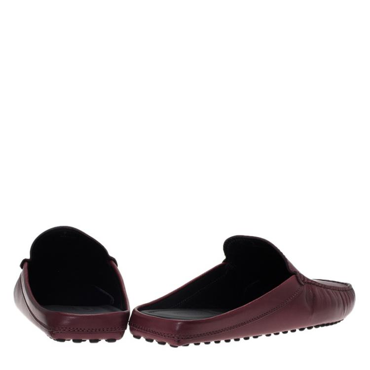 Pre Owned Tod's Burgundy Leather Moccasin Sabot Size 41