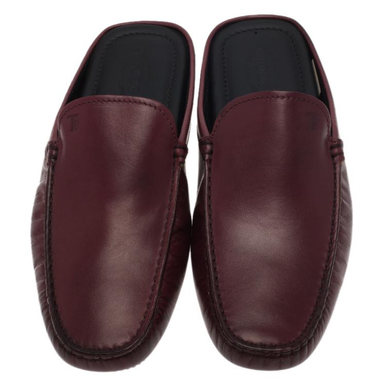 Pre Owned Tod's Burgundy Leather Moccasin Sabot Size 41