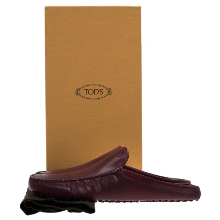 Pre Owned Tod's Burgundy Leather Moccasin Sabot Size 41