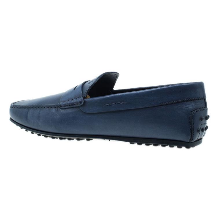 Pre Owned Tod's Navy Blue Leather Penny Loafers Size 45