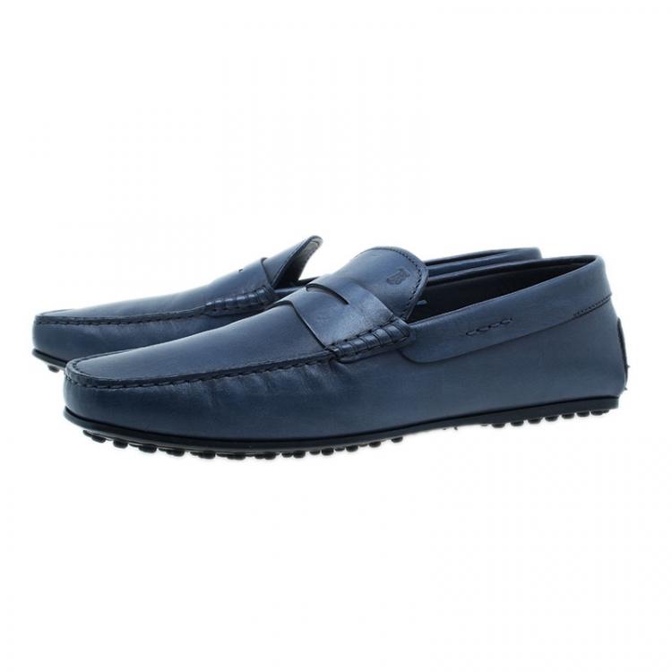Pre Owned Tod's Navy Blue Leather Penny Loafers Size 45