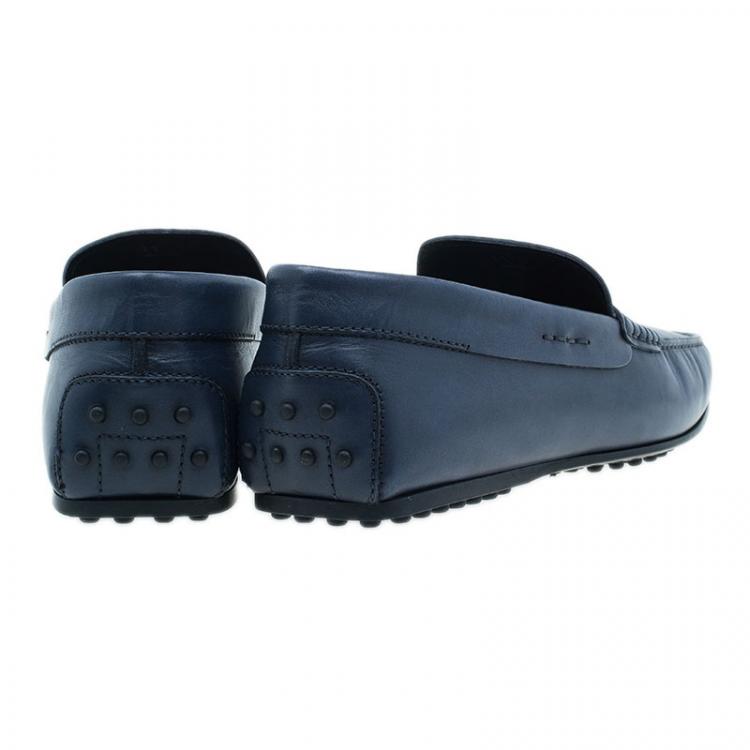 Pre Owned Tod's Navy Blue Leather Penny Loafers Size 45