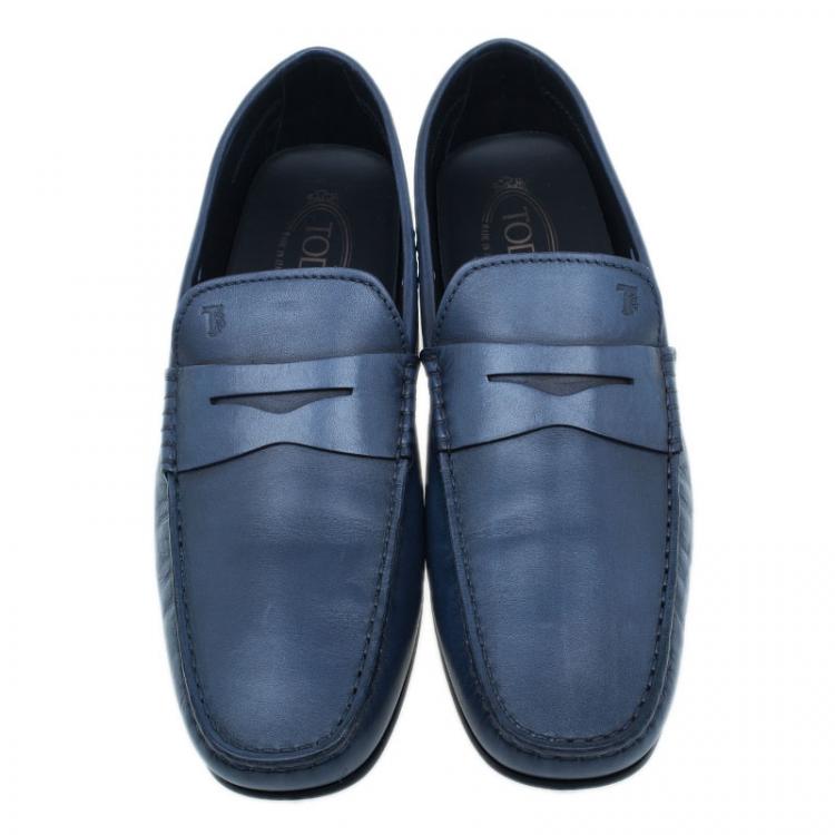 Pre Owned Tod's Navy Blue Leather Penny Loafers Size 45