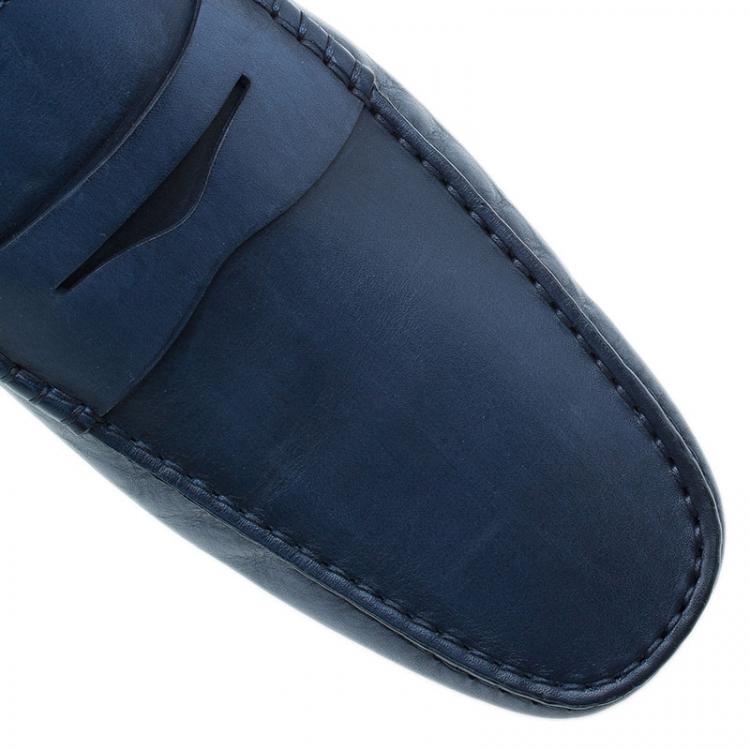 Pre Owned Tod's Navy Blue Leather Penny Loafers Size 45