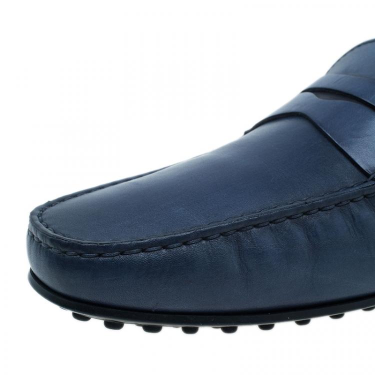 Pre Owned Tod's Navy Blue Leather Penny Loafers Size 45