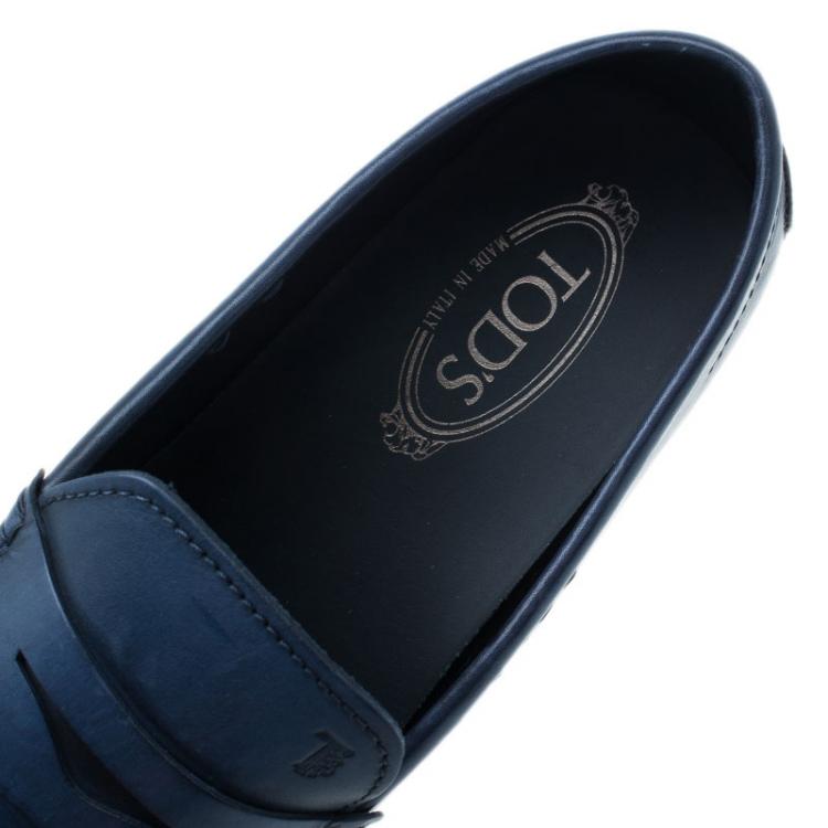 Pre Owned Tod's Navy Blue Leather Penny Loafers Size 45