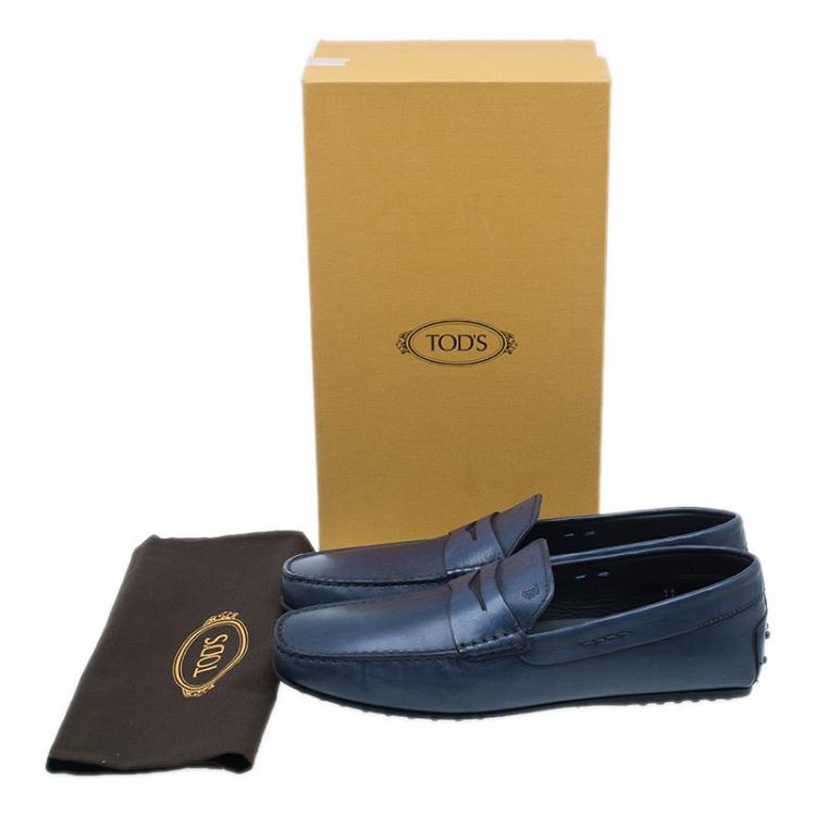 Pre Owned Tod's Navy Blue Leather Penny Loafers Size 45