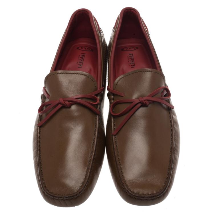 Pre Owned Tod's Brown Leather Bow Loafers Size  43