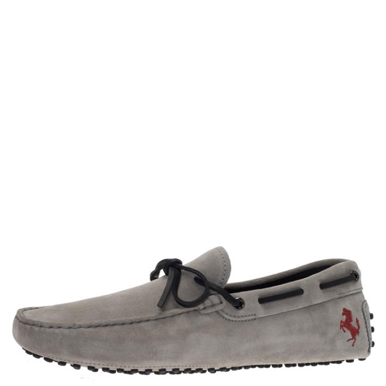 Pre Owned Tod's for Ferrari Grey Suede Bow Loafers Size 42.5
