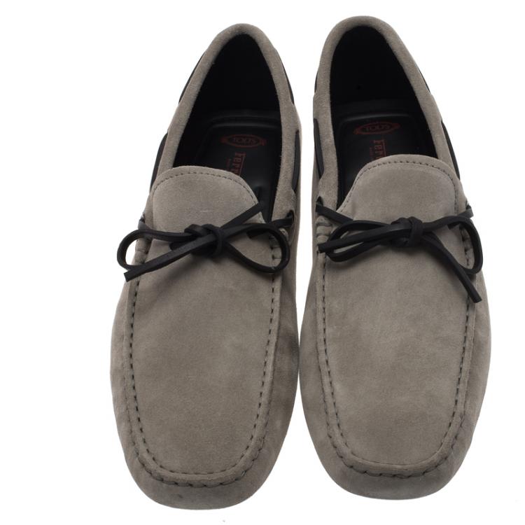 Pre Owned Tod's for Ferrari Grey Suede Bow Loafers Size 42.5