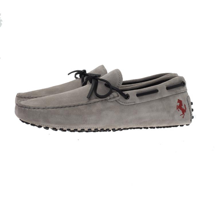 Pre Owned Tod's for Ferrari Grey Suede Bow Loafers Size 42.5