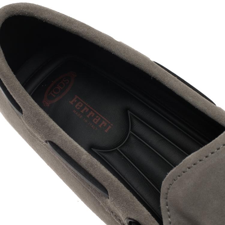 Pre Owned Tod's for Ferrari Grey Suede Bow Loafers Size 42.5