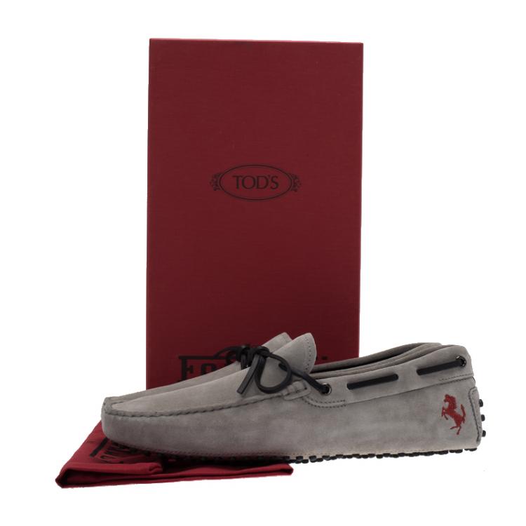 Pre Owned Tod's for Ferrari Grey Suede Bow Loafers Size 42.5