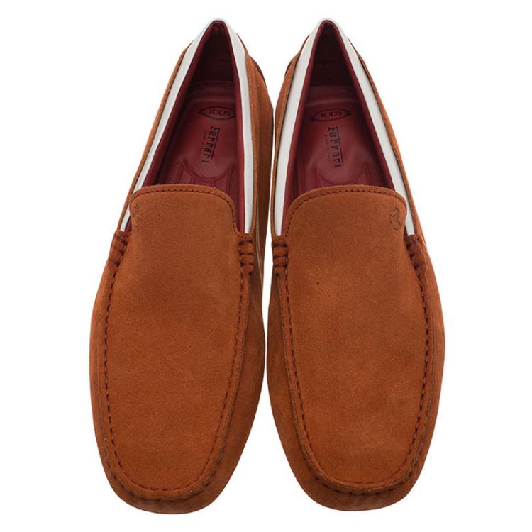 مملوكة مسبقًا Tod's for Ferrari Orange and White Suede Loafers Size 42.5