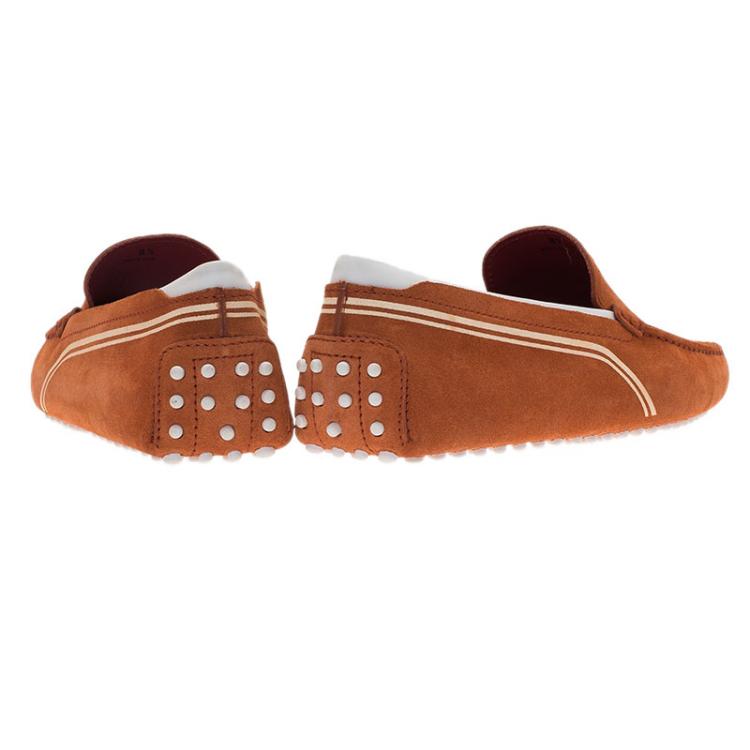مملوكة مسبقًا Tod's for Ferrari Orange and White Suede Loafers Size 42.5