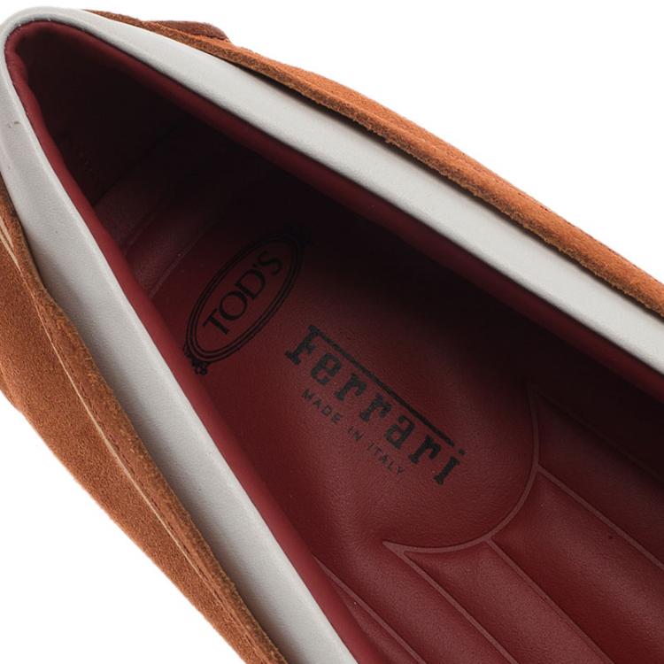 مملوكة مسبقًا Tod's for Ferrari Orange and White Suede Loafers Size 42.5