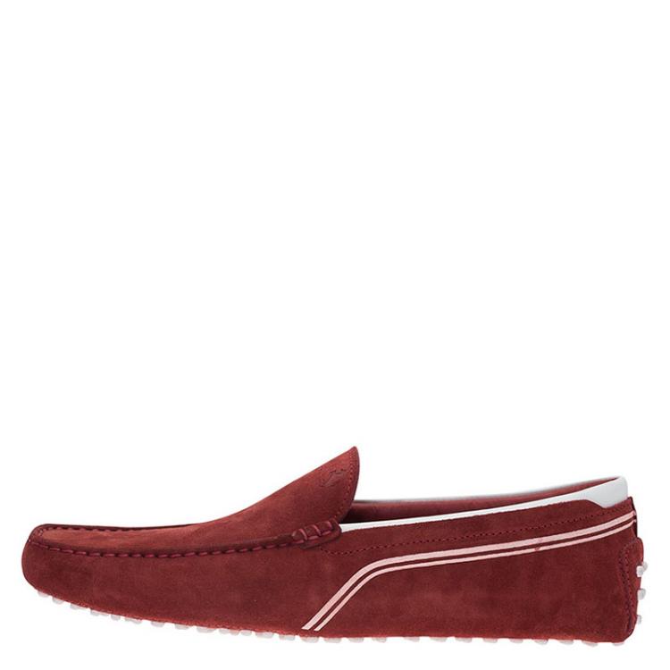 Pre Owned Tod's for Ferrari Red and White Suede Loafers Size 43
