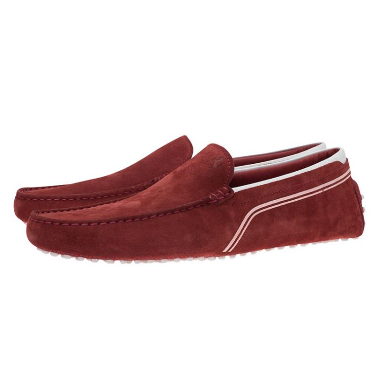 Pre Owned Tod's for Ferrari Red and White Suede Loafers Size 43